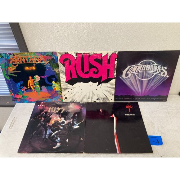 5Pcs Vinyl LP Records Midnight Magic Commodores, Santana, Casablanca, Alive Kiss